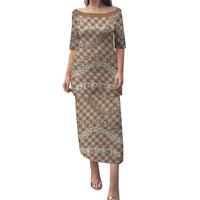 Brown Aloha Hawaii Shell Lei Family Matching Puletasi and Hawaiian Shirt Palaka Hebrew Cone Honey Cowrie Elegant Curves - Polynesian Pride