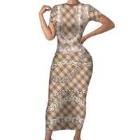 Brown Aloha Hawaii Shell Lei Family Matching Short Sleeve Bodycon Dress and Hawaiian Shirt Palaka Hebrew Cone Honey Cowrie Elegant Curves LT14 Mom's Dress Brown - Polynesian Pride