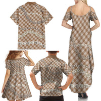 Brown Aloha Hawaii Shell Lei Family Matching Summer Maxi Dress and Hawaiian Shirt Palaka Hebrew Cone Honey Cowrie Elegant Curves - Polynesian Pride