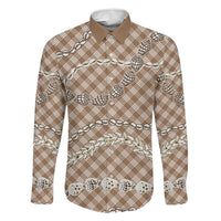 Brown Aloha Hawaii Shell Lei Family Matching Tank Maxi Dress and Hawaiian Shirt Palaka Hebrew Cone Honey Cowrie Elegant Curves LT14 Dad's Shirt - Long Sleeve Brown - Polynesian Pride