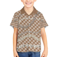Brown Aloha Hawaii Shell Lei Kid Hawaiian Shirt Palaka Hebrew Cone Honey Cowrie Elegant Curves - Polynesian Pride