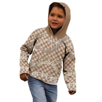 Brown Aloha Hawaii Shell Lei Kid Hoodie Palaka Hebrew Cone Honey Cowrie Elegant Curves - Polynesian Pride