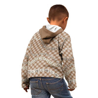 Brown Aloha Hawaii Shell Lei Kid Hoodie Palaka Hebrew Cone Honey Cowrie Elegant Curves - Polynesian Pride