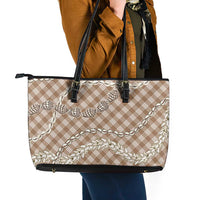 Brown Aloha Hawaii Shell Lei Leather Tote Bag Palaka Hebrew Cone Honey Cowrie Elegant Curves - Polynesian Pride