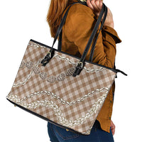 Brown Aloha Hawaii Shell Lei Leather Tote Bag Palaka Hebrew Cone Honey Cowrie Elegant Curves - Polynesian Pride
