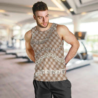 Brown Aloha Hawaii Shell Lei Men Tank Top Palaka Hebrew Cone Honey Cowrie Elegant Curves - Polynesian Pride