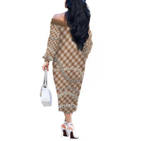 Brown Aloha Hawaii Shell Lei Off The Shoulder Long Sleeve Dress Palaka Hebrew Cone Honey Cowrie Elegant Curves LT14 - Polynesian Pride