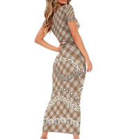 Brown Aloha Hawaii Shell Lei Short Sleeve Bodycon Dress Palaka Hebrew Cone Honey Cowrie Elegant Curves LT14 - Polynesian Pride