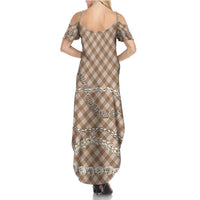 Brown Aloha Hawaii Shell Lei Summer Maxi Dress Palaka Hebrew Cone Honey Cowrie Elegant Curves - Polynesian Pride