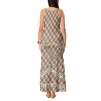 Brown Aloha Hawaii Shell Lei Tank Maxi Dress Palaka Hebrew Cone Honey Cowrie Elegant Curves - Polynesian Pride