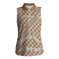 Brown Aloha Hawaii Shell Lei Women Sleeveless Polo Shirt Palaka Hebrew Cone Honey Cowrie Elegant Curves - Polynesian Pride