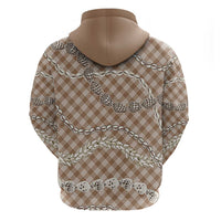 Brown Aloha Hawaii Shell Lei Zip Hoodie Palaka Hebrew Cone Honey Cowrie Elegant Curves - Polynesian Pride