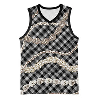 Black Aloha Hawaii Shell Lei Basketball Jersey Palaka Hebrew Cone Honey Cowrie Elegant Curves - Polynesian Pride