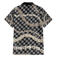 Black Aloha Hawaii Shell Lei Family Matching Off The Shoulder Long Sleeve Dress and Hawaiian Shirt Palaka Hebrew Cone Honey Cowrie Elegant Curves - Polynesian Pride