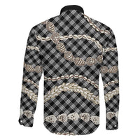 Black Aloha Hawaii Shell Lei Family Matching Off Shoulder Maxi Dress and Hawaiian Shirt Palaka Hebrew Cone Honey Cowrie Elegant Curves - Polynesian Pride