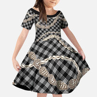 Black Aloha Hawaii Shell Lei Family Matching Off Shoulder Short Dress and Hawaiian Shirt Palaka Hebrew Cone Honey Cowrie Elegant Curves - Polynesian Pride