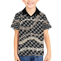 Black Aloha Hawaii Shell Lei Family Matching Off Shoulder Short Dress and Hawaiian Shirt Palaka Hebrew Cone Honey Cowrie Elegant Curves - Polynesian Pride