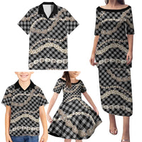Black Aloha Hawaii Shell Lei Family Matching Puletasi and Hawaiian Shirt Palaka Hebrew Cone Honey Cowrie Elegant Curves - Polynesian Pride