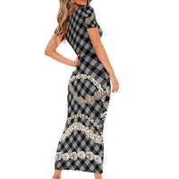 Black Aloha Hawaii Shell Lei Family Matching Short Sleeve Bodycon Dress and Hawaiian Shirt Palaka Hebrew Cone Honey Cowrie Elegant Curves LT14 - Polynesian Pride