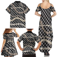 Black Aloha Hawaii Shell Lei Family Matching Summer Maxi Dress and Hawaiian Shirt Palaka Hebrew Cone Honey Cowrie Elegant Curves - Polynesian Pride