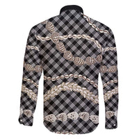 Black Aloha Hawaii Shell Lei Family Matching Summer Maxi Dress and Hawaiian Shirt Palaka Hebrew Cone Honey Cowrie Elegant Curves - Polynesian Pride