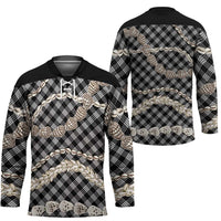 Black Aloha Hawaii Shell Lei Hockey Jersey Palaka Hebrew Cone Honey Cowrie Elegant Curves - Polynesian Pride