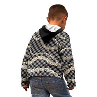 Black Aloha Hawaii Shell Lei Kid Hoodie Palaka Hebrew Cone Honey Cowrie Elegant Curves - Polynesian Pride