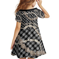 Black Aloha Hawaii Shell Lei Kid Short Sleeve Dress Palaka Hebrew Cone Honey Cowrie Elegant Curves - Polynesian Pride