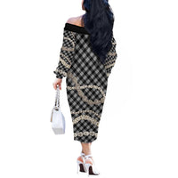 Black Aloha Hawaii Shell Lei Off The Shoulder Long Sleeve Dress Palaka Hebrew Cone Honey Cowrie Elegant Curves LT14 - Polynesian Pride