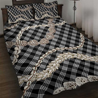 Black Aloha Hawaii Shell Lei Quilt Bed Set Palaka Hebrew Cone Honey Cowrie Elegant Curves - Polynesian Pride