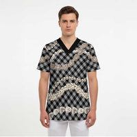 Black Aloha Hawaii Shell Lei Scrub Top Palaka Hebrew Cone Honey Cowrie Elegant Curves - Polynesian Pride
