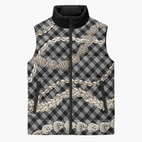 Black Aloha Hawaii Shell Lei Sleeveless Puffer Jacket Palaka Hebrew Cone Honey Cowrie Elegant Curves - Polynesian Pride