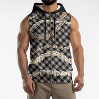Black Aloha Hawaii Shell Lei Sleeveless Zip Hoodie Palaka Hebrew Cone Honey Cowrie Elegant Curves - Polynesian Pride