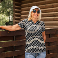 Black Aloha Hawaii Shell Lei Women Polo Shirt Palaka Hebrew Cone Honey Cowrie Elegant Curves LT14 - Polynesian Pride