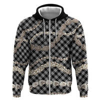 Black Aloha Hawaii Shell Lei Zip Hoodie Palaka Hebrew Cone Honey Cowrie Elegant Curves - Polynesian Pride