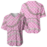 Pink Aloha Hawaii Shell Lei Baseball Jersey Palaka Hebrew Cone Honey Cowrie Elegant Curves - Polynesian Pride