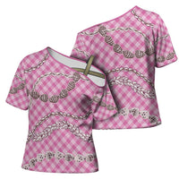 Pink Aloha Hawaii Shell Lei Cross Shoulder Shirt Palaka Hebrew Cone Honey Cowrie Elegant Curves - Polynesian Pride
