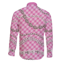 Pink Aloha Hawaii Shell Lei Family Matching Long Sleeve Bodycon Dress and Hawaiian Shirt Palaka Hebrew Cone Honey Cowrie Elegant Curves - Polynesian Pride