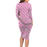 Pink Aloha Hawaii Shell Lei Family Matching Long Sleeve Bodycon Dress and Hawaiian Shirt Palaka Hebrew Cone Honey Cowrie Elegant Curves - Polynesian Pride
