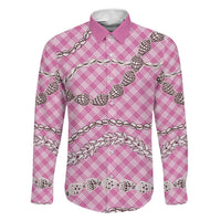 Pink Aloha Hawaii Shell Lei Family Matching Off The Shoulder Long Sleeve Dress and Hawaiian Shirt Palaka Hebrew Cone Honey Cowrie Elegant Curves LT14 Dad's Shirt - Long Sleeve Pink - Polynesian Pride