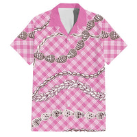 Pink Aloha Hawaii Shell Lei Family Matching Puletasi and Hawaiian Shirt Palaka Hebrew Cone Honey Cowrie Elegant Curves - Polynesian Pride