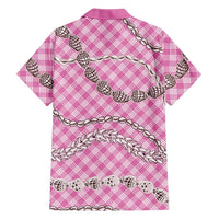 Pink Aloha Hawaii Shell Lei Family Matching Puletasi and Hawaiian Shirt Palaka Hebrew Cone Honey Cowrie Elegant Curves - Polynesian Pride
