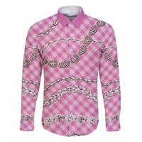 Pink Aloha Hawaii Shell Lei Family Matching Puletasi and Hawaiian Shirt Palaka Hebrew Cone Honey Cowrie Elegant Curves - Polynesian Pride