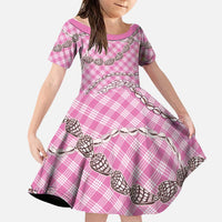 Pink Aloha Hawaii Shell Lei Family Matching Summer Maxi Dress and Hawaiian Shirt Palaka Hebrew Cone Honey Cowrie Elegant Curves LT14 Daughter's Dress Pink - Polynesian Pride