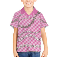 Pink Aloha Hawaii Shell Lei Family Matching Summer Maxi Dress and Hawaiian Shirt Palaka Hebrew Cone Honey Cowrie Elegant Curves - Polynesian Pride