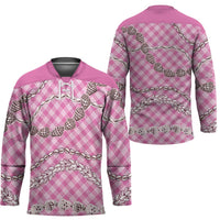 Pink Aloha Hawaii Shell Lei Hockey Jersey Palaka Hebrew Cone Honey Cowrie Elegant Curves - Polynesian Pride