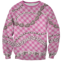 Pink Aloha Hawaii Shell Lei Sweatshirt Palaka Hebrew Cone Honey Cowrie Elegant Curves - Polynesian Pride