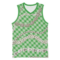Green Aloha Hawaii Shell Lei Basketball Jersey Palaka Hebrew Cone Honey Cowrie Elegant Curves - Polynesian Pride