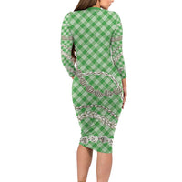 Green Aloha Hawaii Shell Lei Family Matching Long Sleeve Bodycon Dress and Hawaiian Shirt Palaka Hebrew Cone Honey Cowrie Elegant Curves LT14 - Polynesian Pride