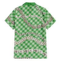 Green Aloha Hawaii Shell Lei Family Matching Off The Shoulder Long Sleeve Dress and Hawaiian Shirt Palaka Hebrew Cone Honey Cowrie Elegant Curves LT14 - Polynesian Pride